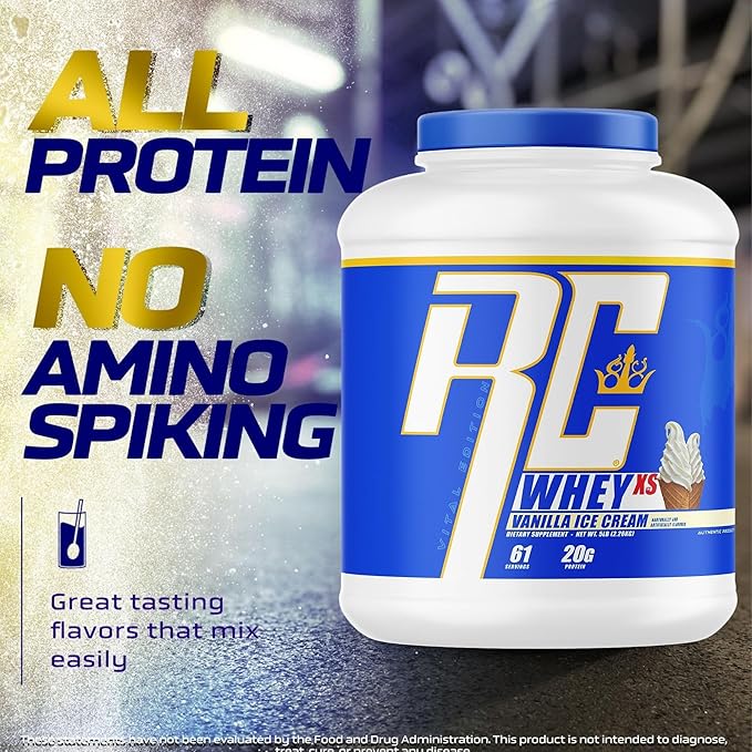 Ronnie Coleman Whey XS Whey Protein Powder Vanilla Ice Cream 61 Servings – 20g Whey Isolate Protein Powder with BCAAs EAAs &amp Glutamine – Low Sugar Supplement for Muscle Growth &amp Recovery