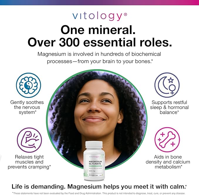 Magnesium Glycinate 400mg | TRAACS® Chelated Form for Calm Sleep Muscle &amp Nerve Support | Gentle on Stomach | 120 Veggie Capsules