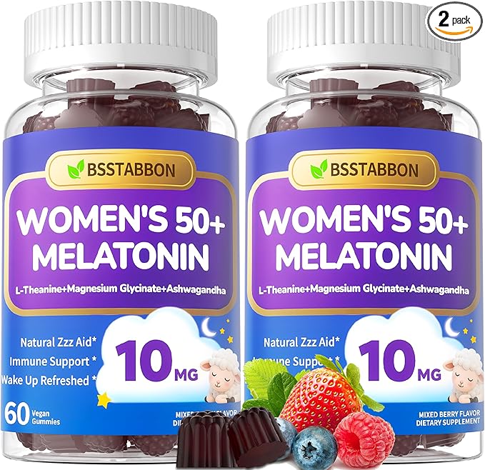 Melatonin 10mg Gummies for Women Over 50: Maximum Strength Plus Magnesium Ashwagandha Elderberry L-Theanine Chamomile Lavender Vitamins D3 for Zzz - Non-Habit Forming for Women 50+(120Count)