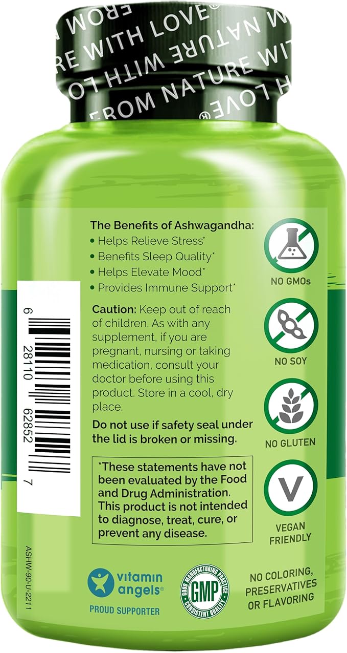 NATURELO Ashwagandha Organic Root Powder - Natural Herbs Supplement for Fatigue Stress Relief Mood Enhancer - with Black Pepper Extract - 90 Vegan Capsules