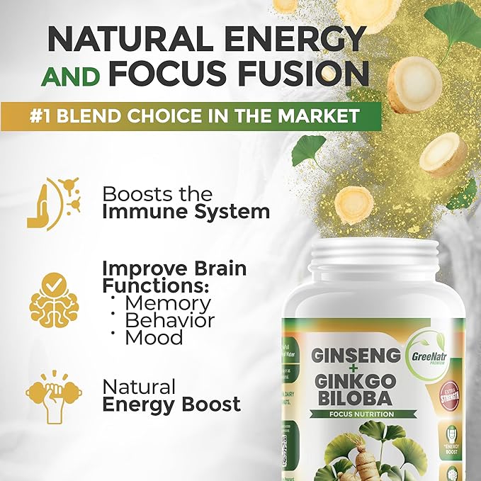 2-Pack Ginseng &amp Ginkgo Biloba Plus Magnesium Complex for Energy Boost and Support Muscle Function and Sleep