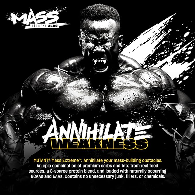 Mutant Mass Extreme 2500 Gainer - Whey Protein Powder with 3-Source Whey Protein Blend &amp Whole Food Carbs - High Calorie Mass Gainer for Muscle Building &amp Weight Gain - Cookies &amp Cream 12
