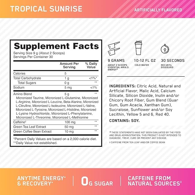Optimum Nutrition Starter Pack: Micronized Creatine Monohydrate Powder (60 Servings) Amino Energy Tropical Sunrise (30 Servings) and Gold Standard 100% Whey Double Rich Chocolate (29 Servings)