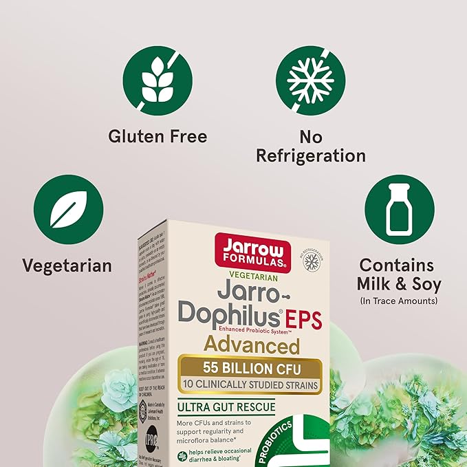 Jarrow Formulas Jarro-Dophilus EPS Advanced 55 Billion CFU Probiotics Digestive Support for Adults 30 Probiotic Supplement Veggie Capsules Up to 30 Day Supply