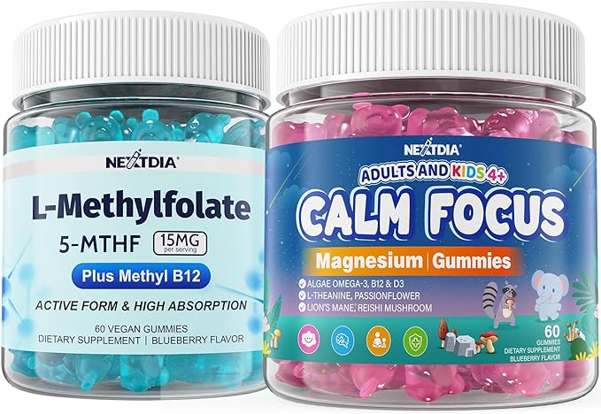 Calm Focus Magnesium Gummies for Adults &amp Kids + L-MethylFolate 15mg &amp Methyl B12 Gummies