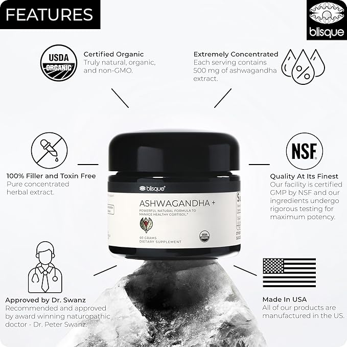 Blisque - Extremely Bitter Organic Ashwagandha Paste | This is a Paste that Needs to be Scooped with a Spoon. These are NOT Capsules. | Very Bitter | 60 Grams | Contains Glycerin