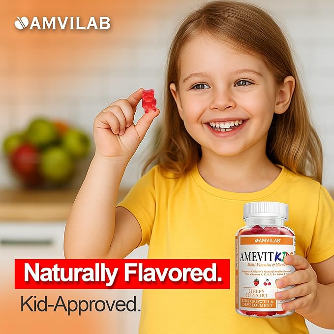 Amevit Kids Gummy Multivitamin - Complete Daily Vitamins for Children - with Essential Nutrients for Growth &amp Immunity - Natural Fruit Flavor - 30 Gummies
