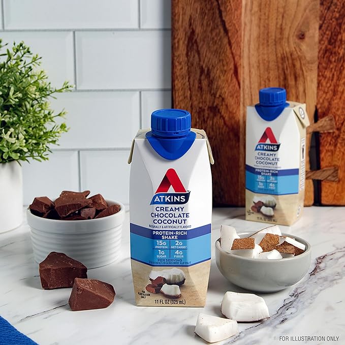 Atkins Creamy Chocolate Coconut Protein Shake 15g Protein 2g Net Carbs 1g Sugar Keto Friendly 12 Count