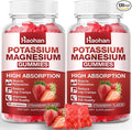 Potassium Magnesium Gummies with Electrolytes &amp Vitamins - Magnesium Glycinate Potassium Citrate Calcium Vitamins B6 D3 &amp K2 for Muscle Function &amp Recovery - Vegan Strawberry 120 Cou