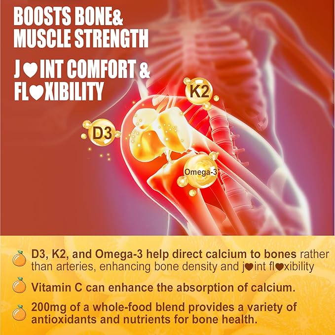 Vitamin D3 K2 Gummies 5000IU / 10000 IU with Omega-3 250mg + K2(MK-7) 100mcg - 5X Absorption Than Standard D3K2with Vitamin C Zincand 5 Organic VegetablesSupports Bone &amp Teeth Strength Immun