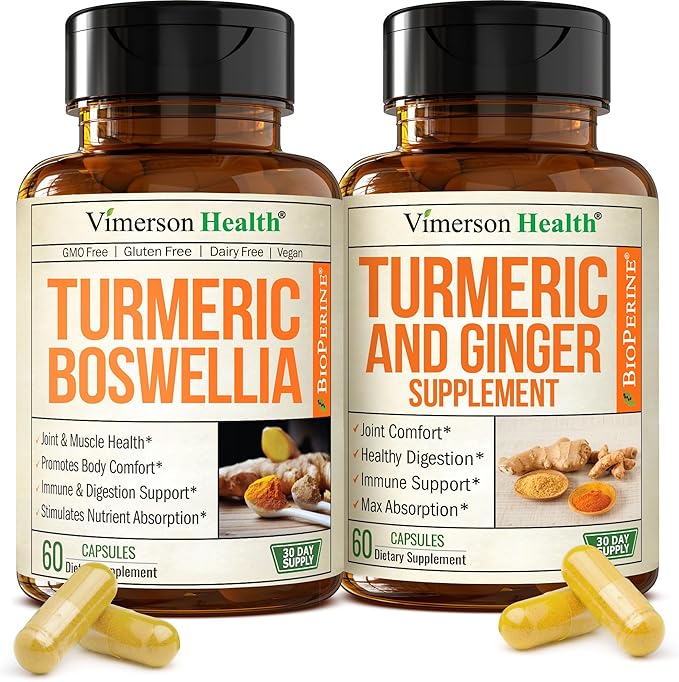 Turmeric Supplement Bundle – 2-Pack Organic Turmeric Curcumin Supplement with 95% Curcuminoids + 65% Boswellia Extract Ginger Root &amp Black Pepper (BioPerine) – High Absorption – 2 x 60 Vegan Caps