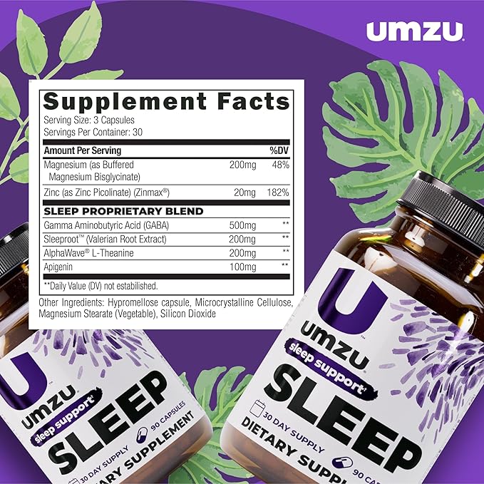 UMZU Sleep Magnesium Glycinate Supplement (30 Day Supply) – with GABA L-Theanine Zinc &amp Herbal Extracts – Magnesium Glycinate for Sleep Relaxation Calm Mood &amp L-Theanine Nightly Wellness Supp