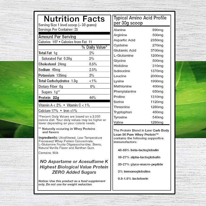 100% Pure Undenatured Grass Fed Whey Protein Low Carb Low Fat - Rich Vanilla Flavor No Artificial Sweeteners or Flavors Ultrafiltered with 1000 mg Added L-Glutamine