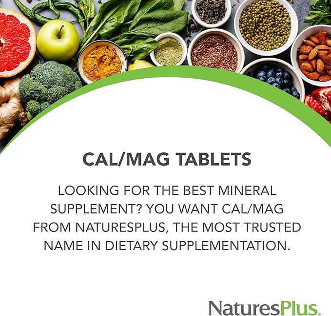 NaturesPlus Cal/Mag - 90 Vegetarian Tablets - 500 mg Calcium &amp 250 mg Magnesium - 90 Servings