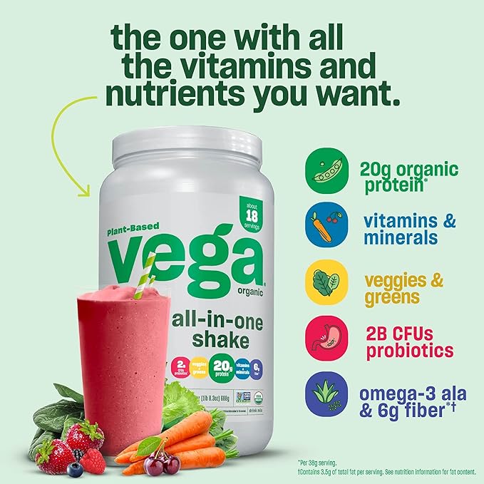 Vega Organic All-in-One Vegan Protein Powder Mocha (9 Servings) Superfood Ingredients Vitamins for Immunity Support Keto Friendly Pea Protein for Women &amp Men 12.7oz (Packaging May Vary)