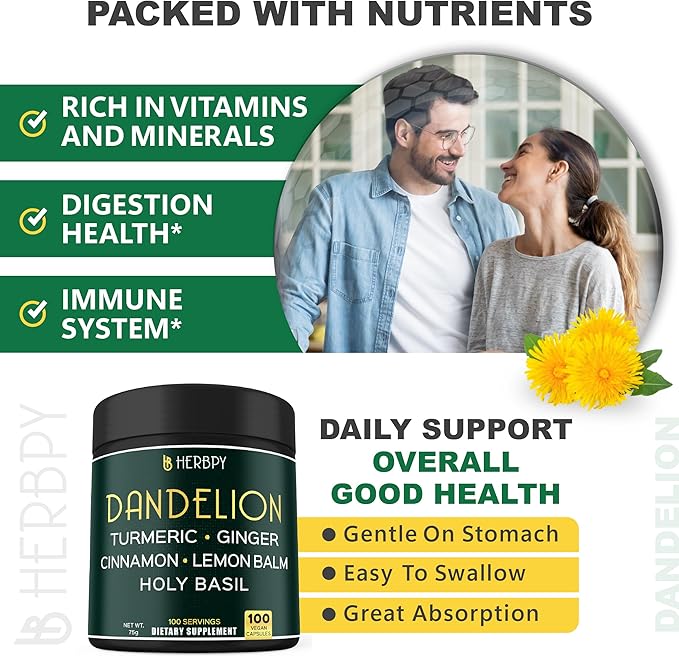 Bundle 7in1 Turmeric Curcumin &amp 6in1 Dandelion Supplement - Support Heart Digestion Health and Immune System