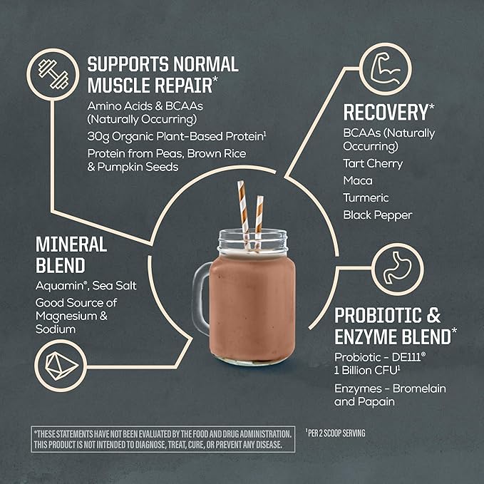 Sunwarrior Organic Plant Based Protein Powder | Vegan Organic Protein Powder with BCAA Amino Acids Plus Recovery Minerals &amp Botanicals | Non-GMO Soy Dairy &amp Gluten Free (Chocolate 20 Servings