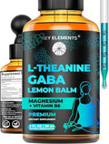 KEY ELEMENTS Liquid GABA with L Theanine Supplement | GABA 500mg and L-Theanine 200mg with Lemon Balm Extract and Magnesium with Vitamin B6