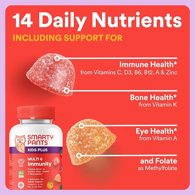 SmartyPants Kids Daily Nutrition &amp Immunity Bundle: Multivitamin + Multi &amp Immunity Gummies with Vitamins C D3 B12 A &amp Zinc – Gluten Free Non-GMO 60 Count Each (Pack of 2)