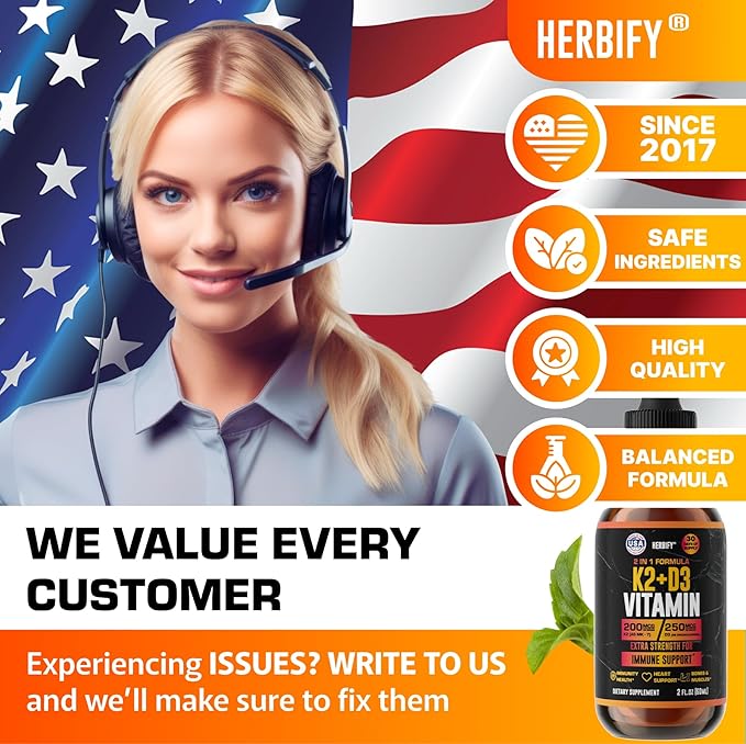 HERBIFY Bundle - Lions Mane Drops &amp K2 and D3 Drops - Brain Support &amp Bone Strength