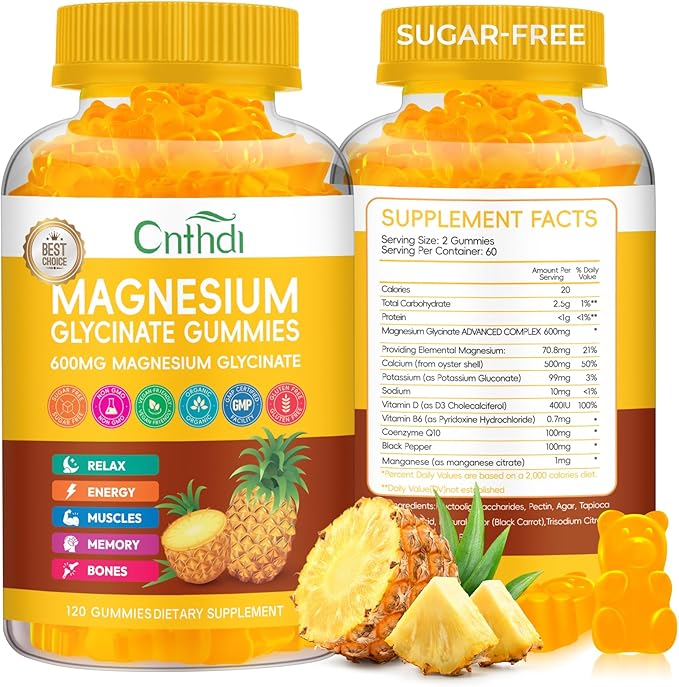 Magnesium Glycinate Gummies 600mg Sugar Free Chewable Magnesium Gummies for Men &amp Women Supports Evening Routine &amp Inner Balance No Melatonin Gluten Free Non GMO Vegan 60 Days Supply