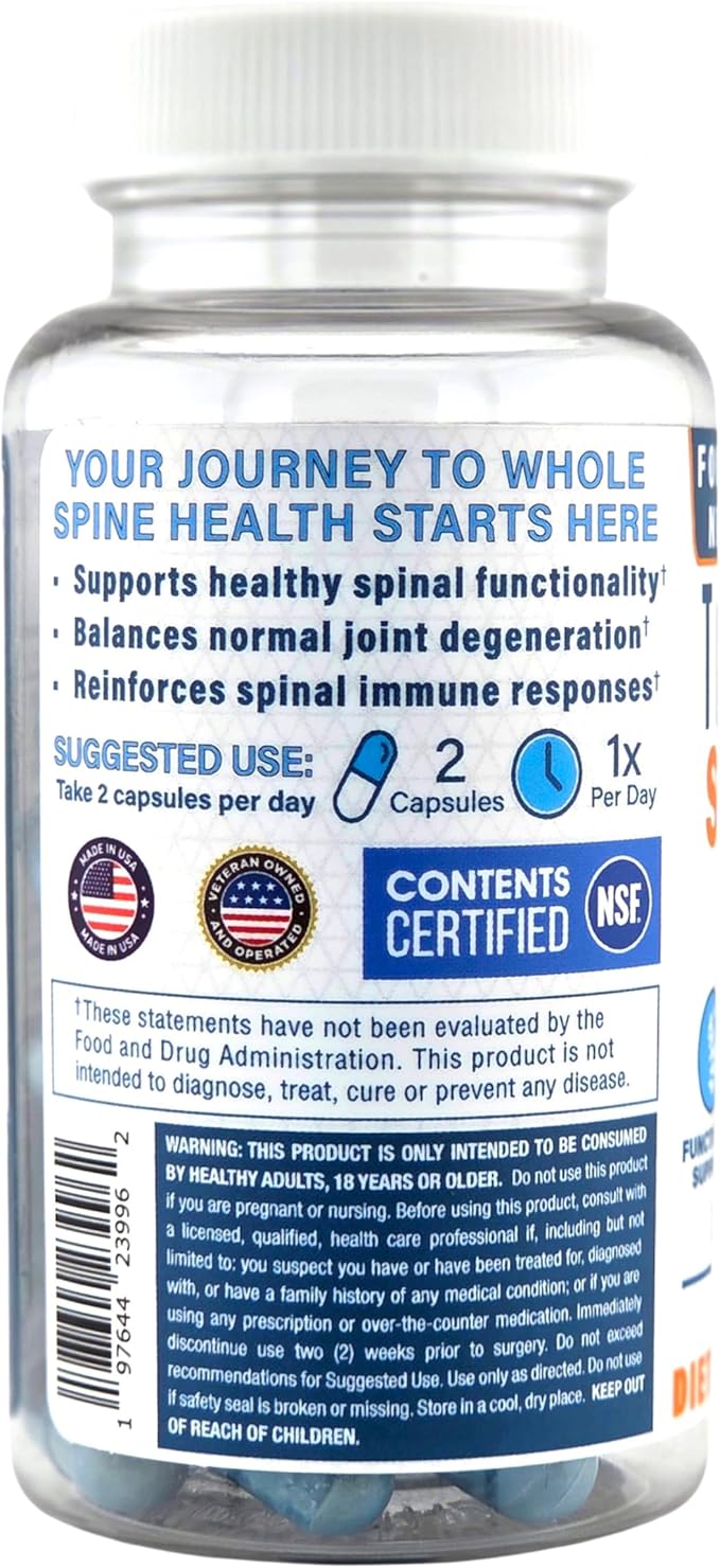 Daily Spine &amp Joint Supplement - NSF Certified - Neurosurgeon Formulated to Support Joint Health &amp Balance Functional Longevity - Devils Claw Chondroitin Glucosamine - 60 Capsules
