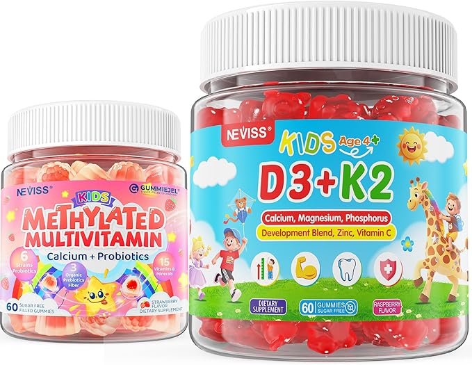 NEVISS Kids Vitamin D3 K2 Gummies 2 Pack + Kids Multivitamin Gummies 1 Pack