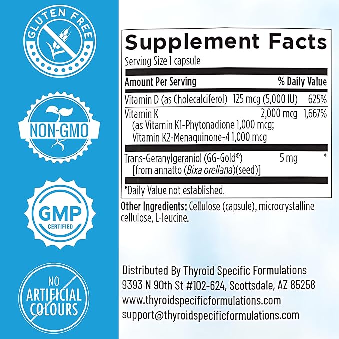 D3/K2 Vitamin Complex with GG | High-Absorption Vitamin D3 5000 IU + Vitamin K2 MK-4 + MK-7 | Supports Bone Strength Heart Health and Immune Balance | 60 Capsules