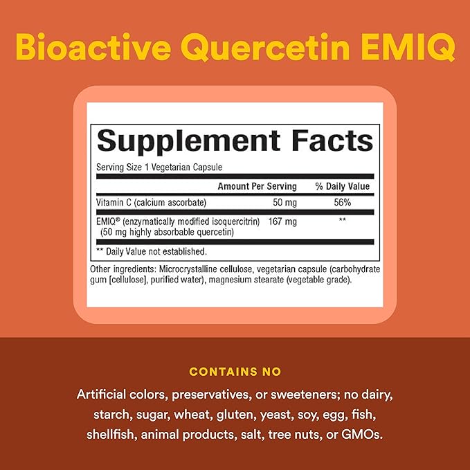 Natural Factors Bioactive Quercetin EMIQ - Immunity Support Supplement with Vitamin C - Quercetin for Upper Respiratory &amp Heart Health - 60 Vegetarian Capsules (60 Servings)