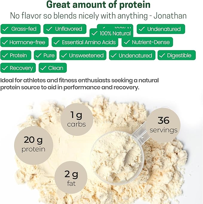 Z Natural Foods Grass-Fed Whey Protein Concentrate - Clean Whey Protein Powder from New Zealand - Cold Processed Pure Whey Protein with Essential Amino Acids for Nutrition &amp Fitness Unflavored 2