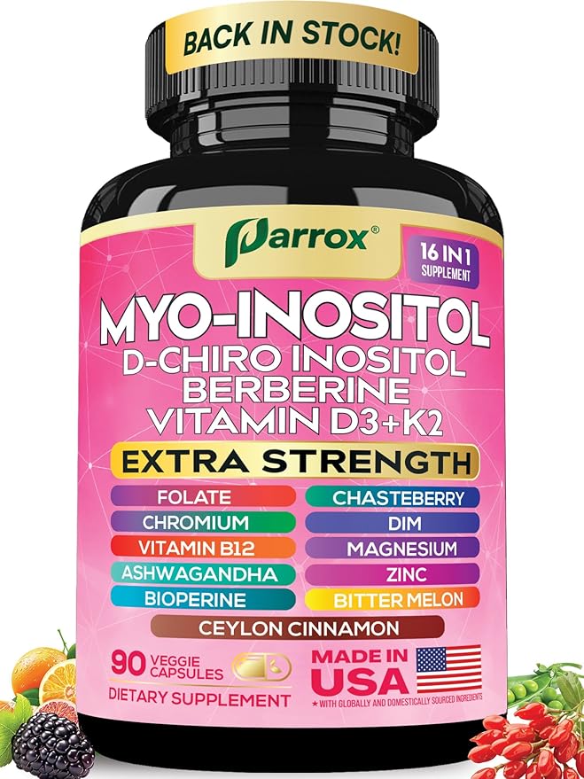 Myo Inositol Supplement D-Chiro Inositol Folate DIM Vitamin D3 B12 K2 Chromium Bioperine Ceylon Cinnamon Zinc Ashwagandha Chasteberry Magnesium Berberine (90 Vegan Capsules)
