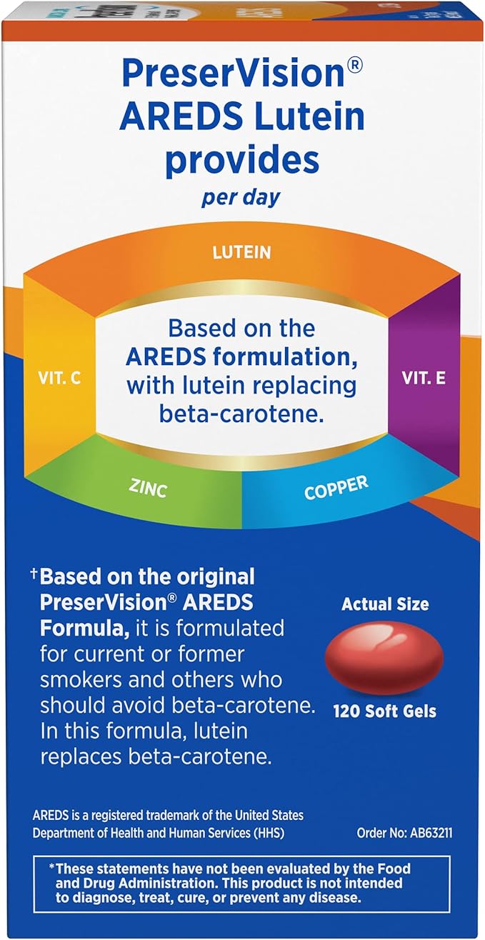 PreserVision AREDS Lutein Eye Vitamin &amp Mineral Supplement Beta-Carotene Free Soft Gels 120 ct (Pack of 2)