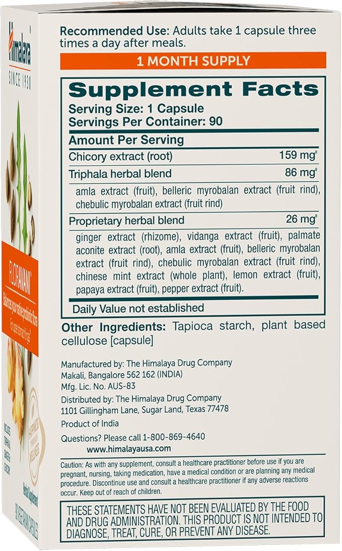 Himalaya FlorAvani - Herbal Digestive Health Supplement Supporting Heartburn and Nausea Relief - Vegan Non-GMO Gluten Free Clinically Studied 271 mg 90 Capsules