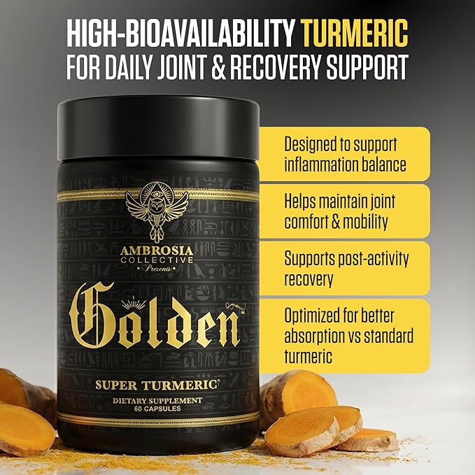 Ambrosia Golden Super Turmeric | Bioavailable Curcumin | Support Healthy Gut &amp Brain Health | Joint Support | 765mg of Active Curcuminoids | 60 Veggie Capsules (30 Day Supply)