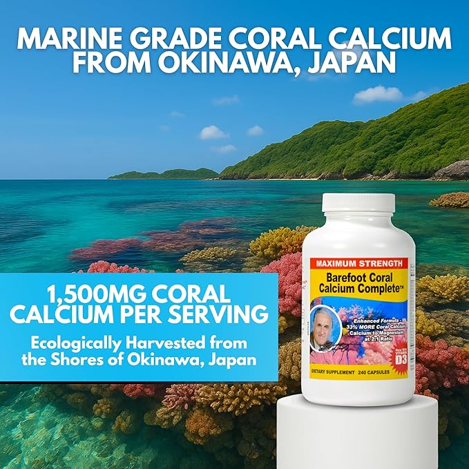 1500mg 240 Capsules- Coral Calcium Supplement Developed by Bob Barefoot- Supports Overall Health &amp PH Levels- Contains Calcium Magnesium &amp Vitamin D3