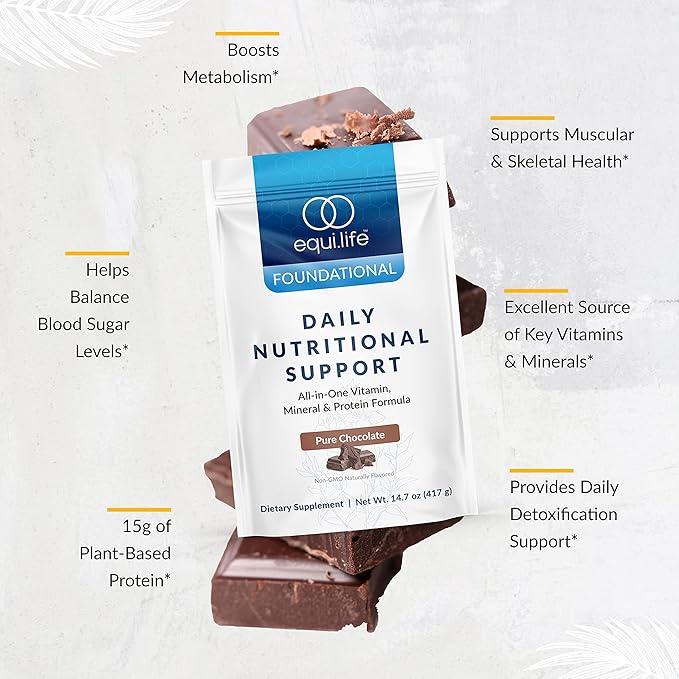 Equilife Daily Nutritional Support All-in-One Multivitamin Meal Replacement Pure Chocolate Flavor 15G Plant Protein Supports Overall Wellness Including Energy Digestion &amp Skin 14 Servings