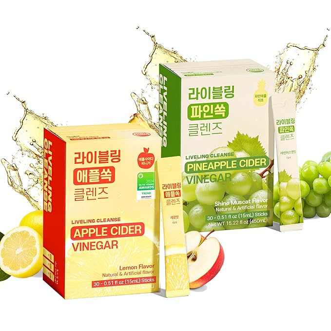 [Liveling] Apple&ampPineapple Cider Vinegar DUO pack2 Natural Cleanse with Premium Nutritional Ingredients pH balance Zero Sugar Easy cut &amp Easy Mix (60 Sticks)