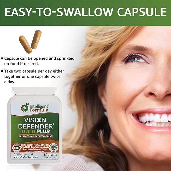 Vision Defender Plus Eye Supplement: AREDS2 Formula Vitamins Minerals (Lutein Zinc) Enhanced with Meso-Zeaxanthin for Complete Eyes/Eyesight Health Care &amp Support. 60 Easy-to-Swallow Vegan Capsu