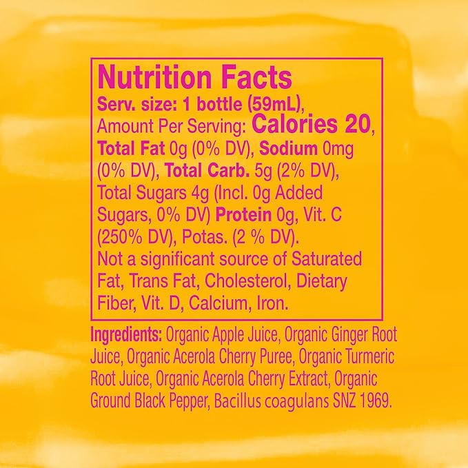 Vive Organic Vitamin C + Immune Support Shot Cold-Pressed Turmeric Ginger &amp Acerola Cherry Gluten Free Vegan Immunity Boost Vitamin C 2 Fl Oz (Pack of 12)