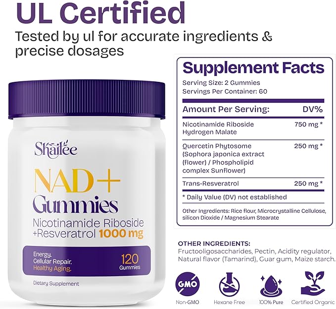 NAD Supplements for Women with Resveratrol 1000mg Liposomal Nicotinamide Riboside with Quercetin NMN Supplement Alternative Supports Cellular Energy &amp Repair 120 NAD Gummies for Brain Boost