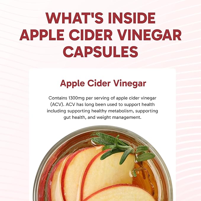 Clinical Effects Apple Cider Vinegar Capsules - 1300mg Pure Apple Cider Vinegar for Weight Management Heart Health and Energy Support - 60 Veggie ACV Pills - Made in The USA
