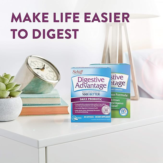 Daily Probiotic Capsule - Digestive Advantage 80 Capsules and Lactose Defense Lactase Capsule (96 Capsules)
