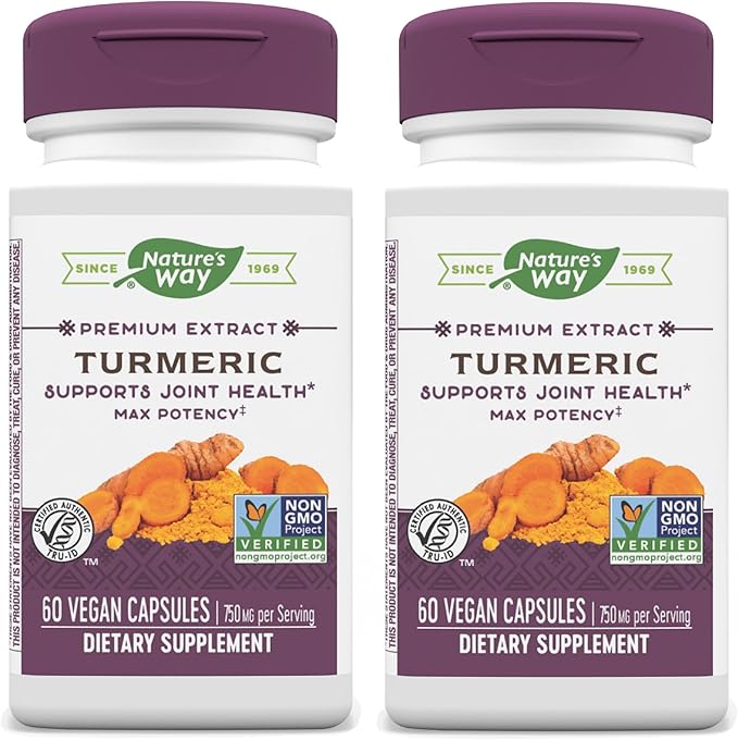 Nature's Way Turmeric Max Potency Premium Extract - Turmeric Supplement for Joint Support* - with Turmeric Extract - for Men &amp Women - Gluten Free - 60 Vegan Capsules (Pack of 2)