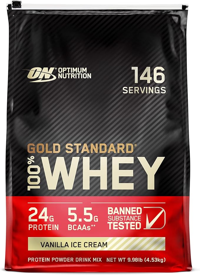 Optimum Nutrition Gold Standard 100% Whey Protein Powder Vanilla Ice Cream 10 Pound (Packaging May Vary)