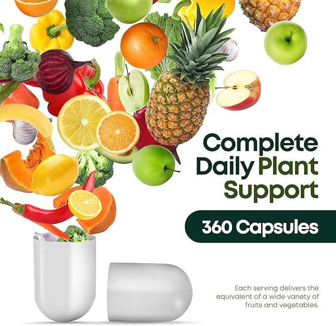 Fruits and Vegetables Supplements – 2 Pack Combination Fruit &amp Veggies Supplement – Whole Food Vitamins &amp Minerals for Adults – Superfood Veggie Vitamins for Adults (180 x 2 360 Ct)