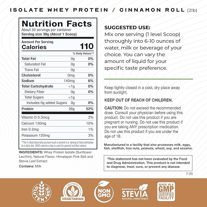 Muscle Feast Grass-Fed Whey Protein Isolate All Natural Hormone Free Pasture Raised Whey Isolate Protein Powder for Men and Women Clean Gluten-Free Delicious Isolate Protein - Cinnamon Roll 2lb