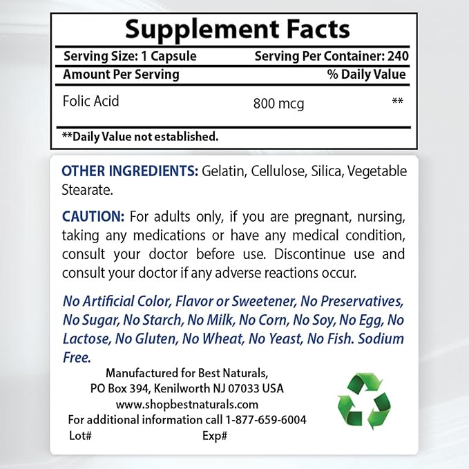 Best Naturals Folic Acid 800 mcg &amp Vitamin C 1000 mg