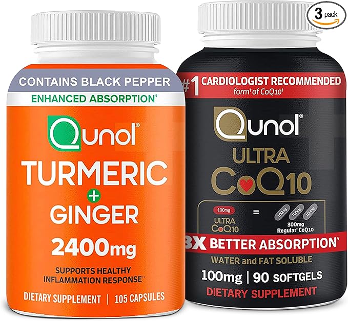Qunol CoQ10 &amp Turmeric: Turmeric Curcumin 2400mg 105 Capsules &amp Ultra CoQ10 100mg 90 Softgels