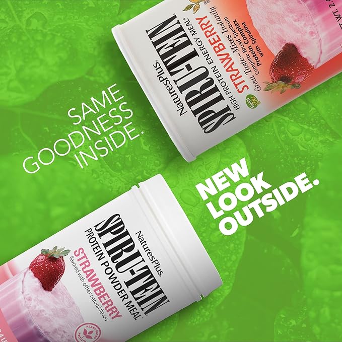 NaturesPlus SPIRU-TEIN Strawberry - 2.4 lb - Plant-Based Protein Shake - Non-GMO Vegetarian Gluten Free - 32 Servings