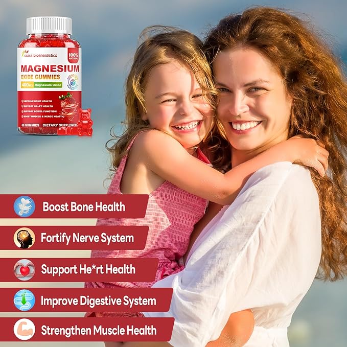 Magnesium Oxide Gummies 400mg – Muscle Relaxation &amp Nerve Support for Adults and Kids – Magnesium Oxide with Stevia &amp Fruit Extract – Vegan Non-GMO Gluten-Free 120 Gummies